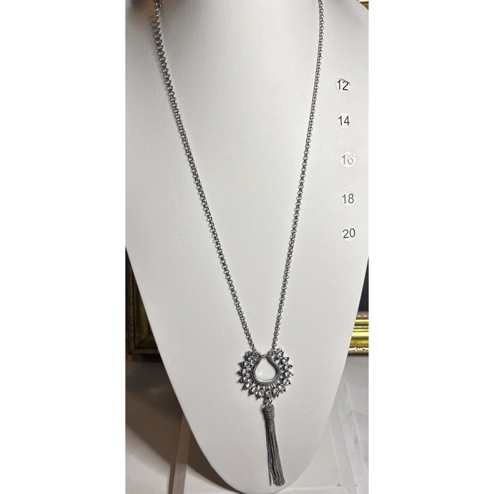 NY & Company Silver Tone Rhinestone Horseshoe Pendant Chain Tassel Necklace